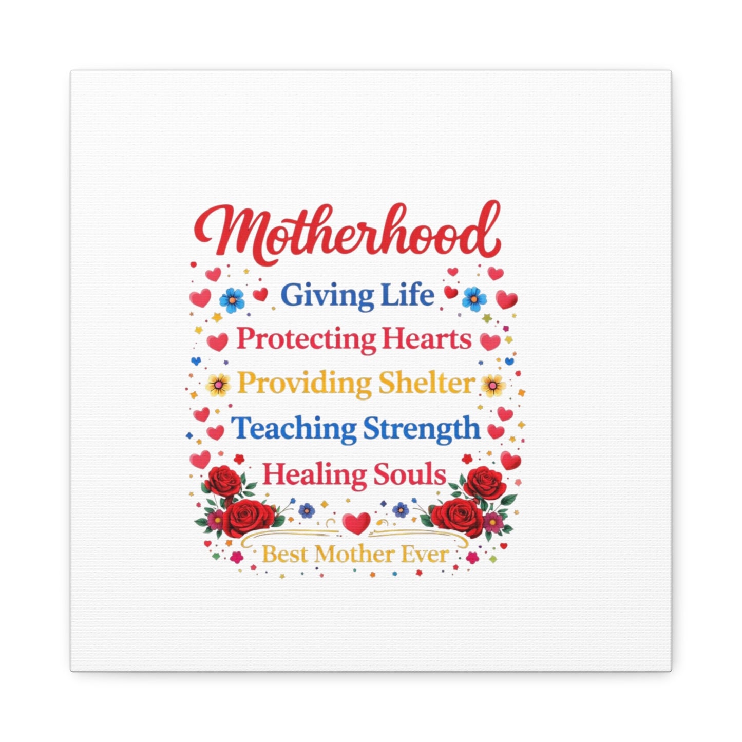 Motherhood Canvas Wall Art – "Motherhood: Giving Life, Protecting Hearts" Stretched Matte Print