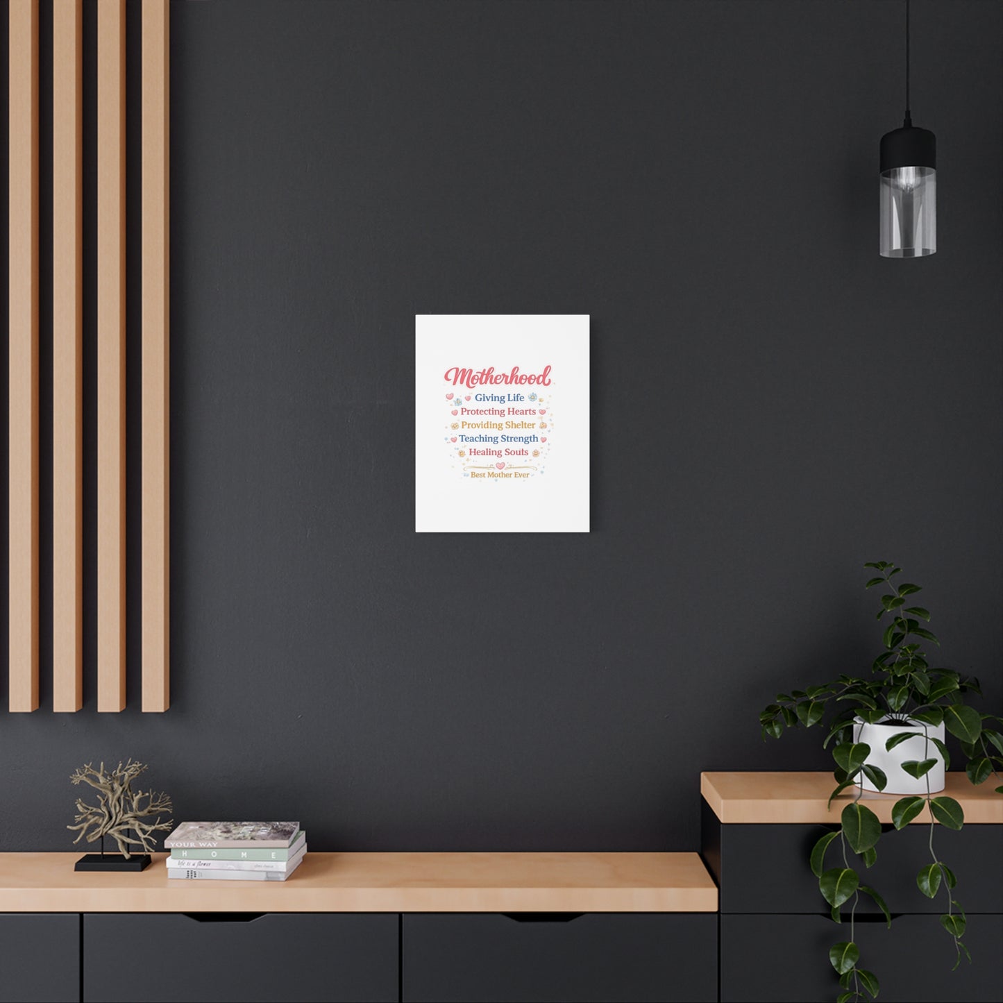 Motherhood Canvas Wall Art — "Motherhood: Giving Life, Protecting Hearts" Stretched Matte Print