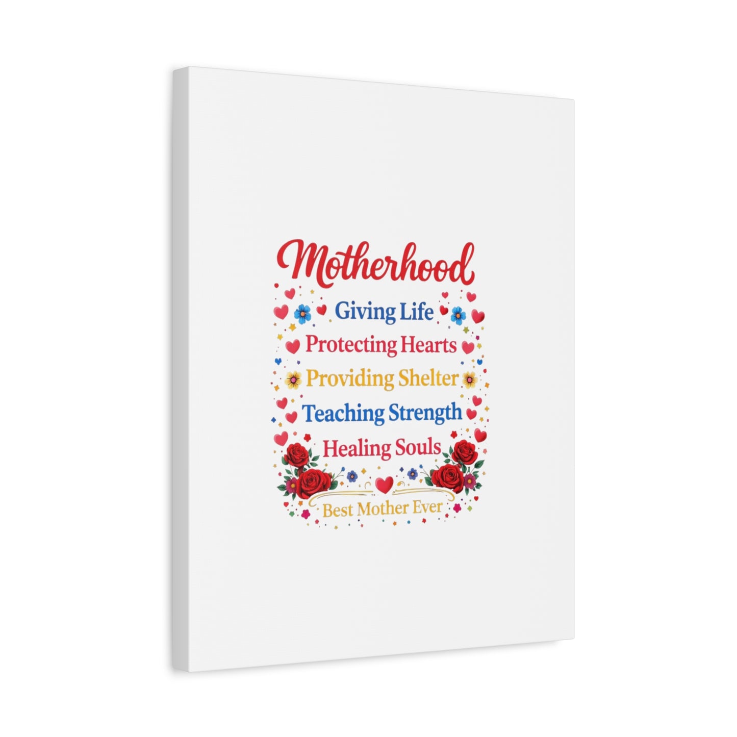 Motherhood Canvas Wall Art – "Motherhood: Giving Life, Protecting Hearts" Stretched Matte Print