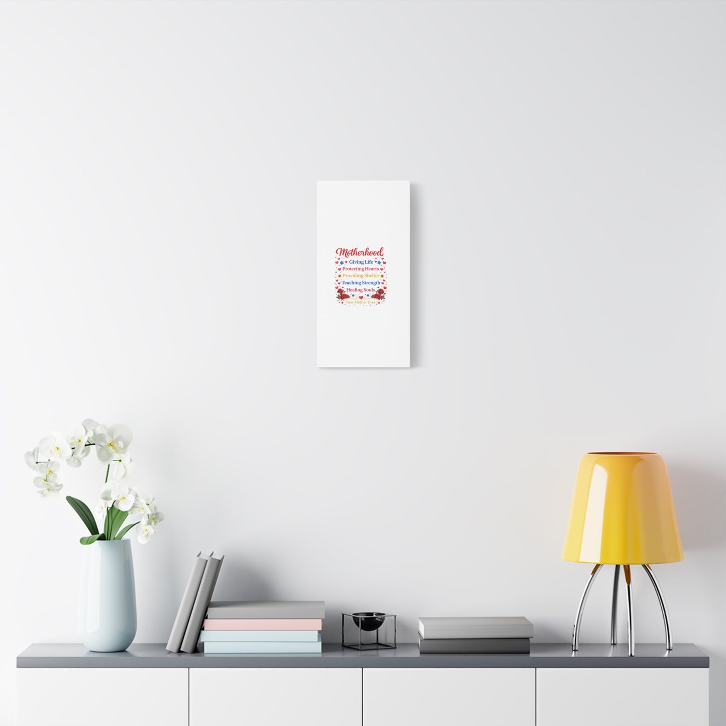 Motherhood Canvas Wall Art – "Motherhood: Giving Life, Protecting Hearts" Stretched Matte Print