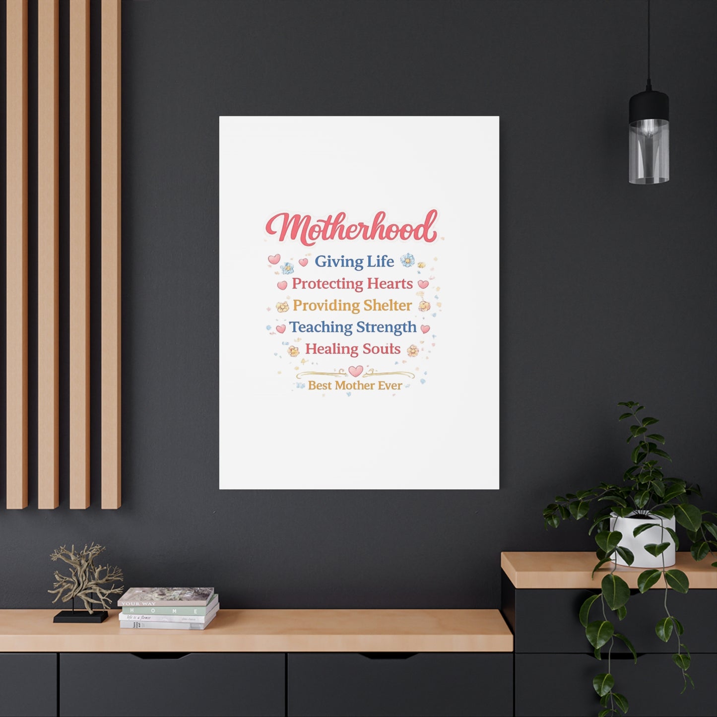 Motherhood Canvas Wall Art — "Motherhood: Giving Life, Protecting Hearts" Stretched Matte Print
