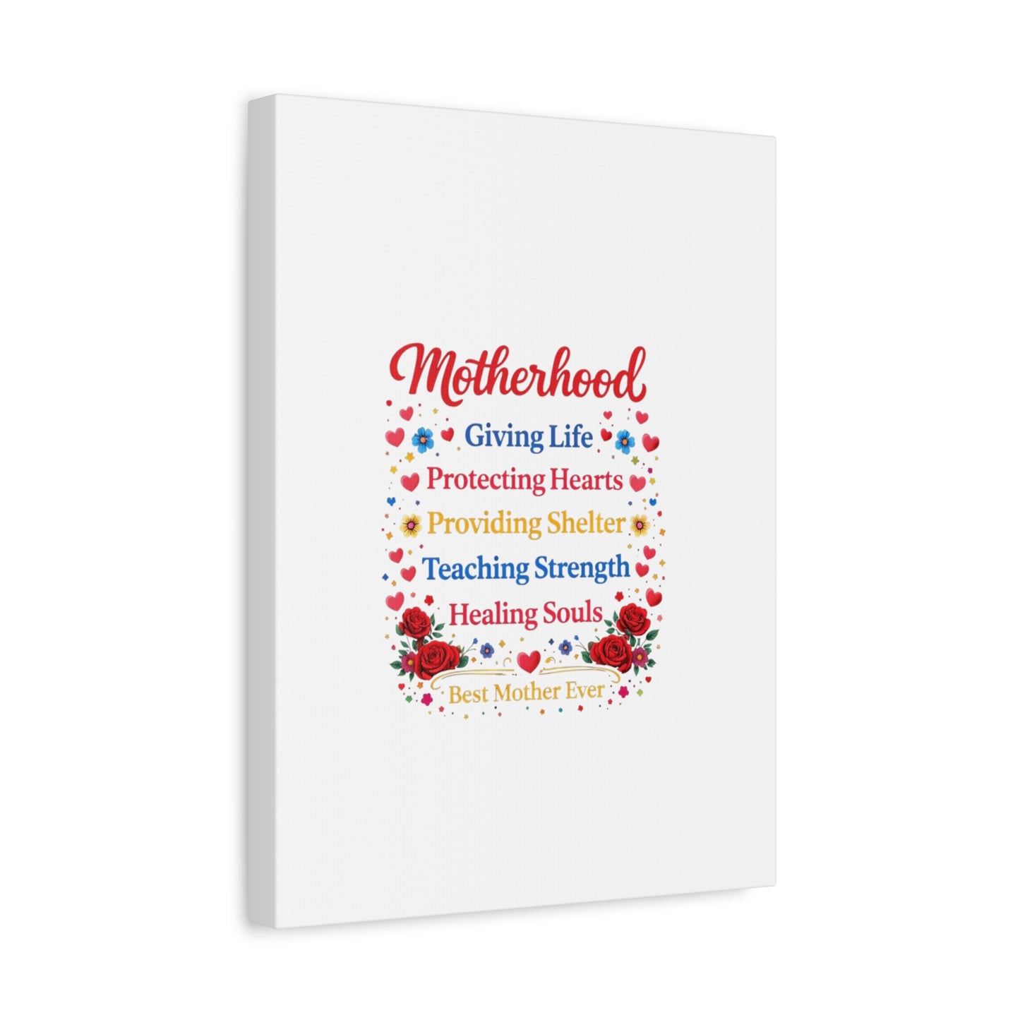 Motherhood Canvas Wall Art – "Motherhood: Giving Life, Protecting Hearts" Stretched Matte Print