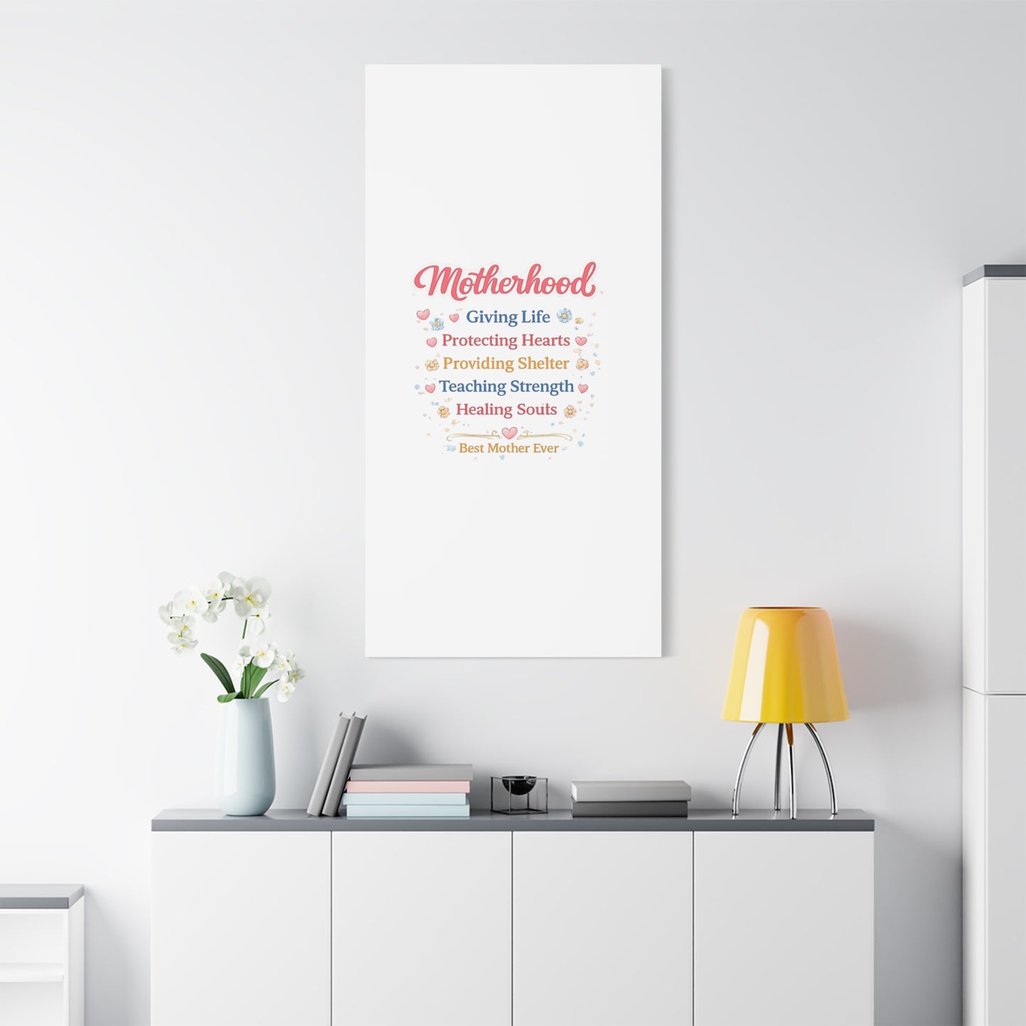 Motherhood Canvas Wall Art — "Motherhood: Giving Life, Protecting Hearts" Stretched Matte Print