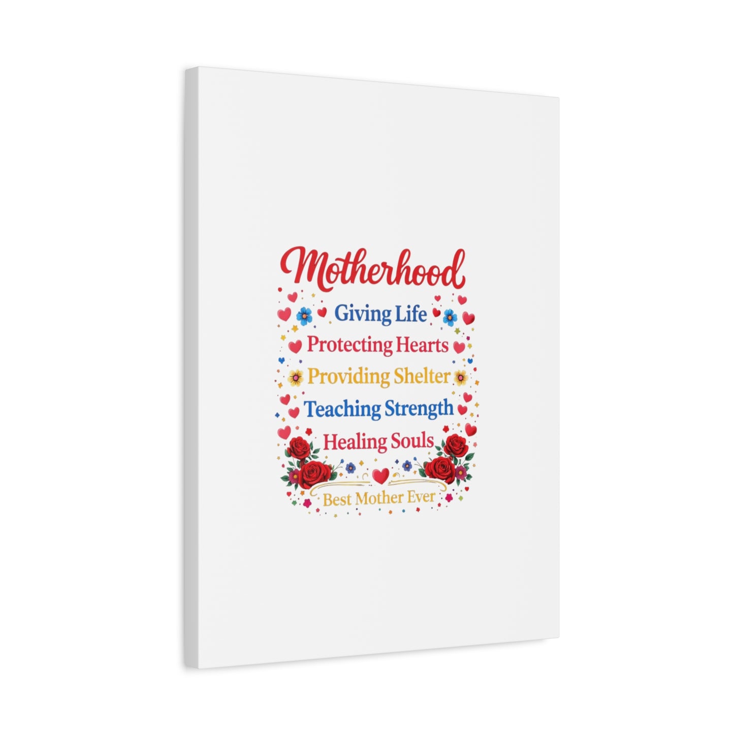 Motherhood Canvas Wall Art – "Motherhood: Giving Life, Protecting Hearts" Stretched Matte Print