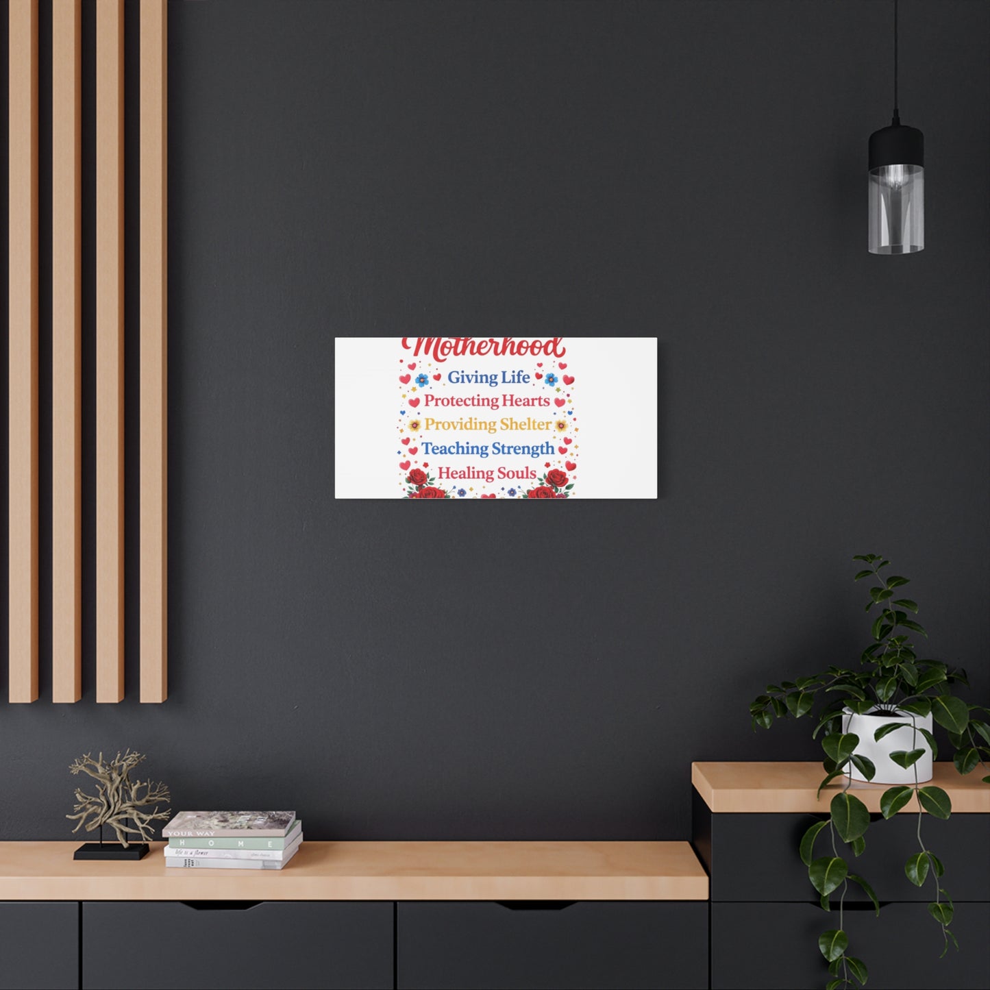 Motherhood Canvas Wall Art – "Motherhood: Giving Life, Protecting Hearts" Stretched Matte Print