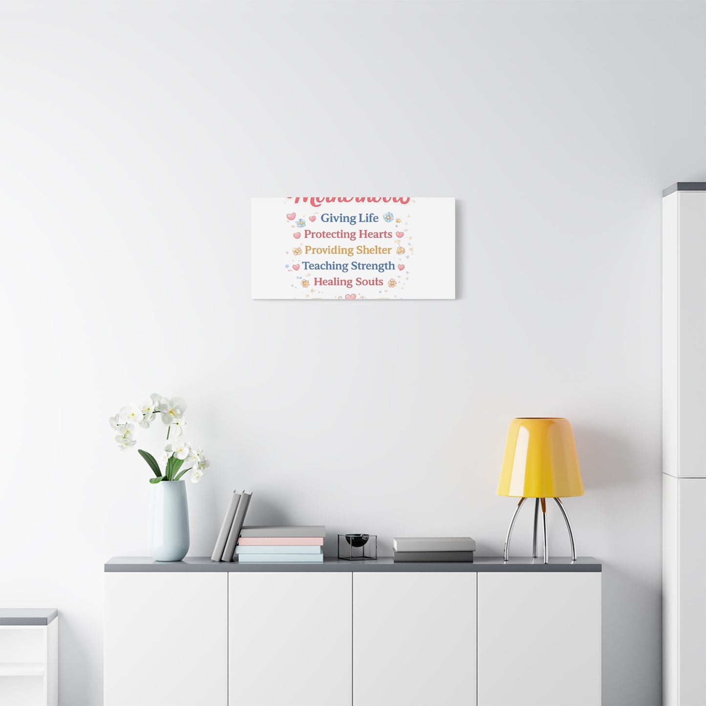 Motherhood Canvas Wall Art — "Motherhood: Giving Life, Protecting Hearts" Stretched Matte Print