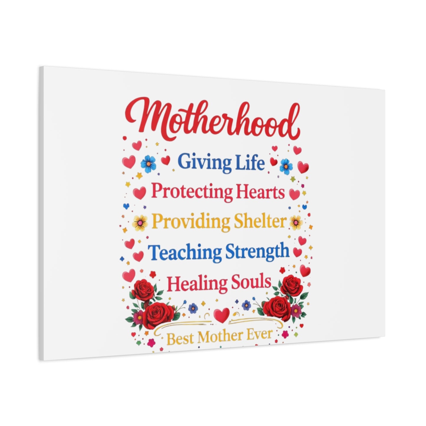 Motherhood Canvas Wall Art – "Motherhood: Giving Life, Protecting Hearts" Stretched Matte Print