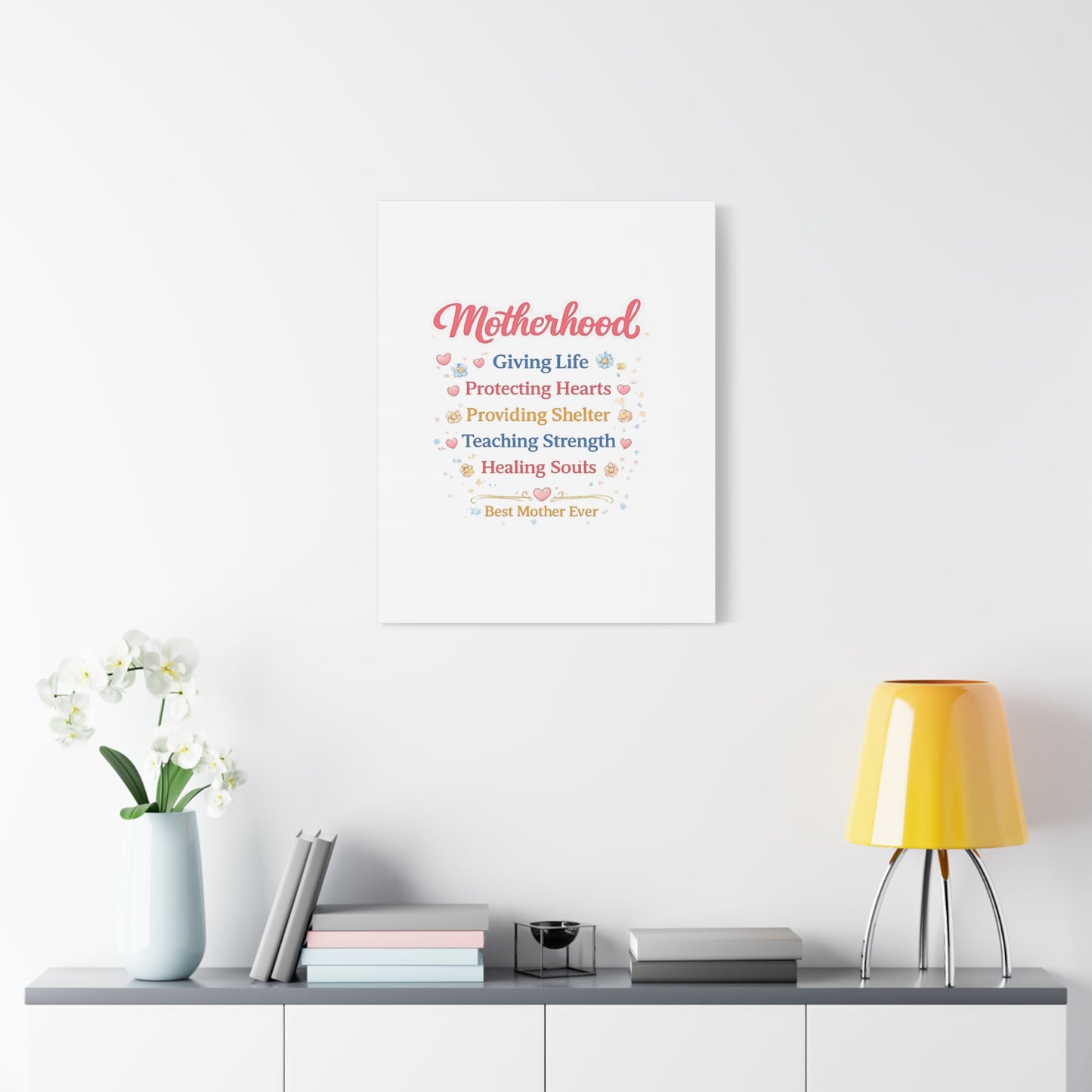 Motherhood Canvas Wall Art — "Motherhood: Giving Life, Protecting Hearts" Stretched Matte Print