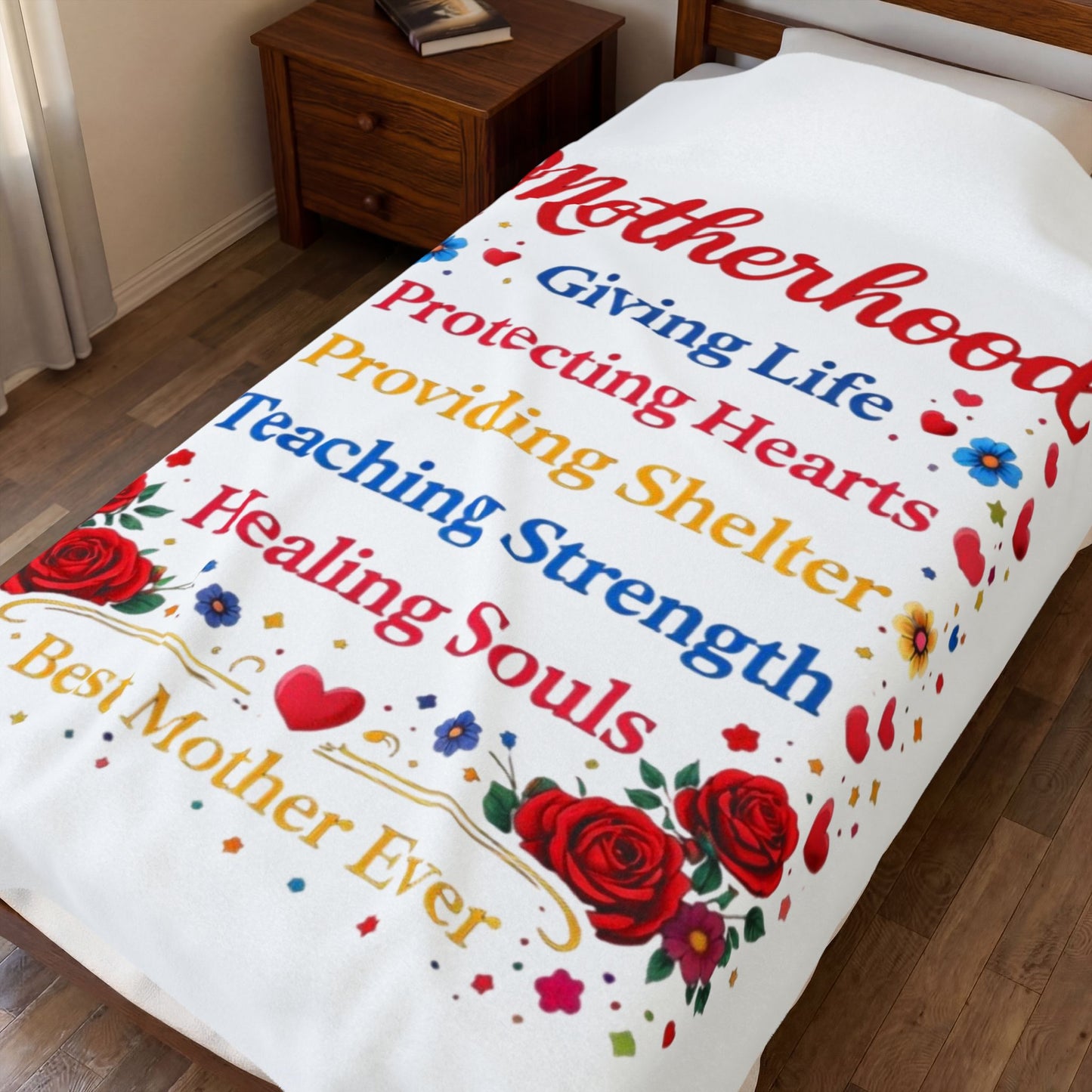Velveteen Plush Blanket — "Motherhood: Giving Life, Protecting Hearts" Mother's Day Throw