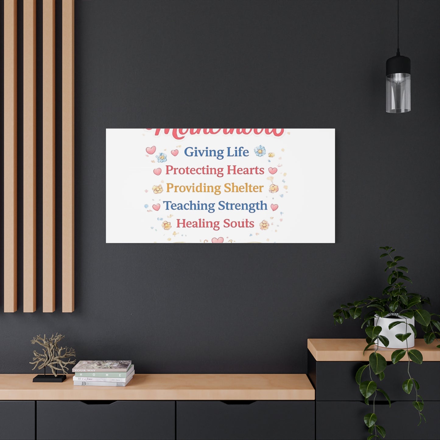 Motherhood Canvas Wall Art — "Motherhood: Giving Life, Protecting Hearts" Stretched Matte Print
